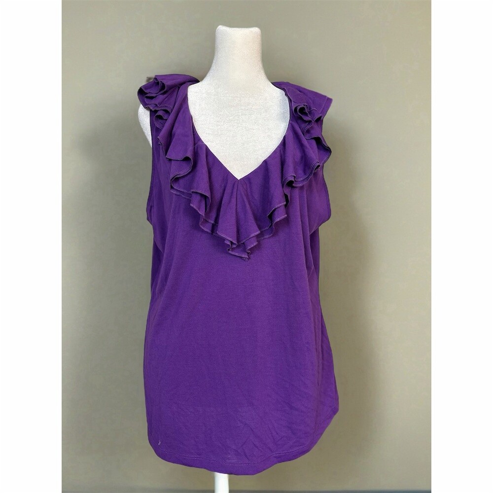 Chaps Denim Blouse Womens XL Purple Sleeveless Ruffle V-Neck Pullover Top